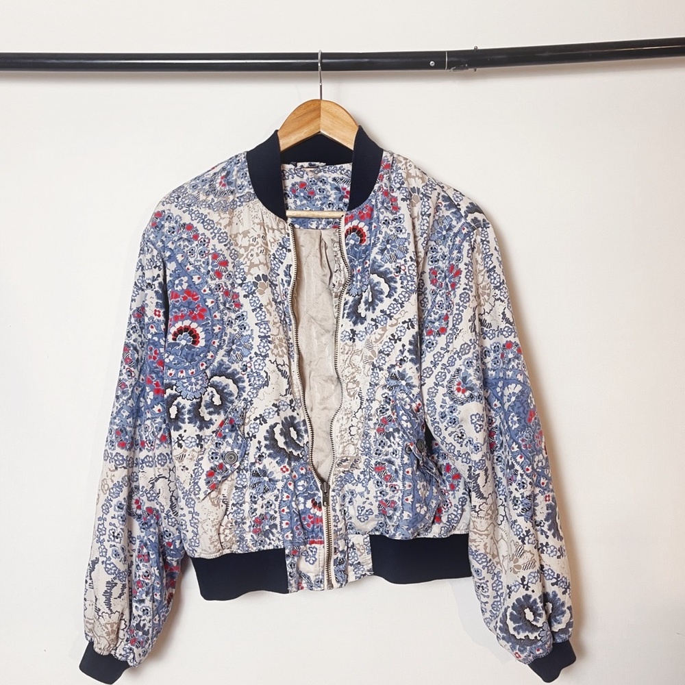 Free People Satin Paisley Bomber Jacket